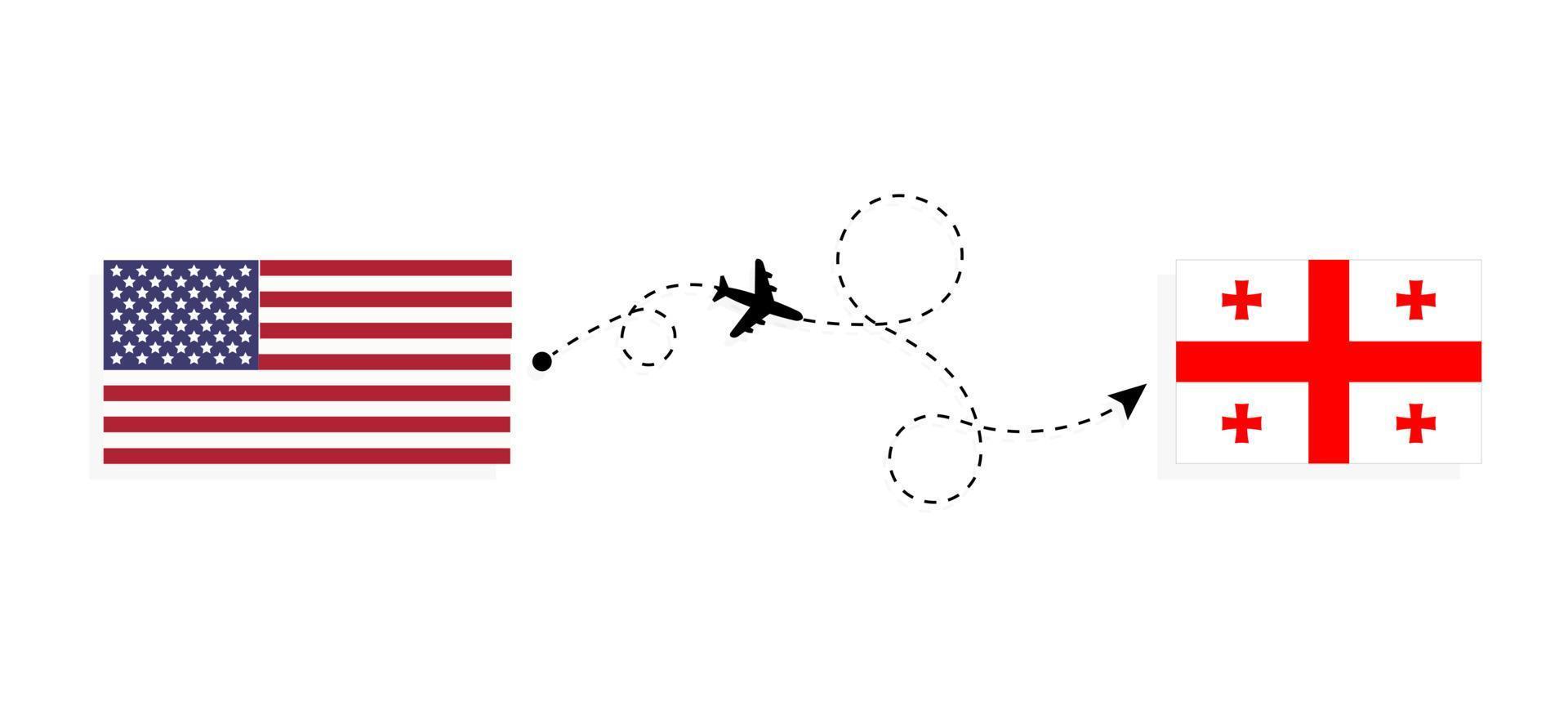 volo e viaggio dagli Stati Uniti alla Georgia con il concetto di viaggio in aereo passeggeri vettore