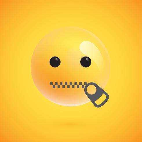 Emoticon giallo realistico davanti a uno sfondo giallo, illustrazione vettoriale