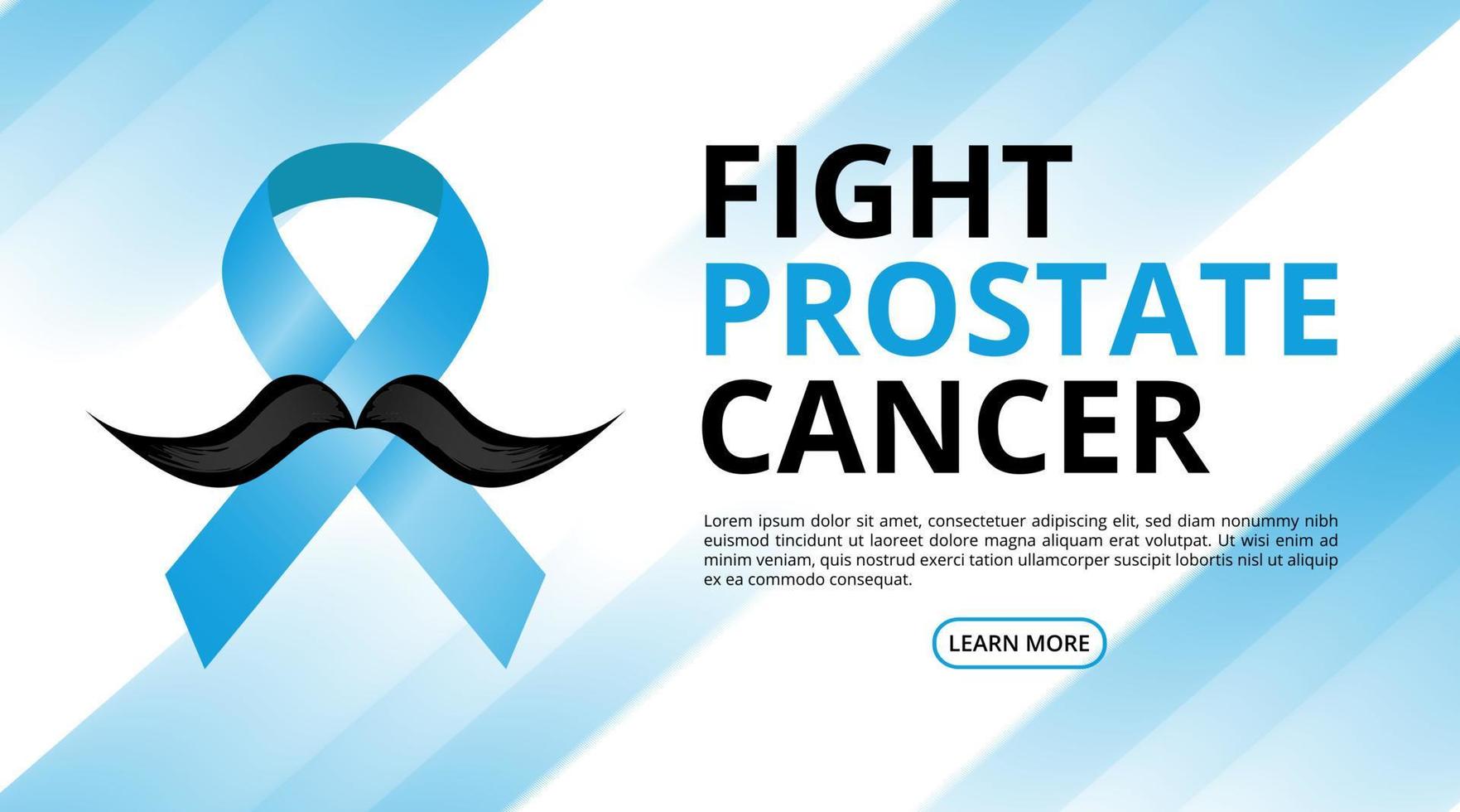 Il banner del mese di sensibilizzazione sul cancro alla prostata con nastro blu ha baffi e sfondo blu chiaro vettore