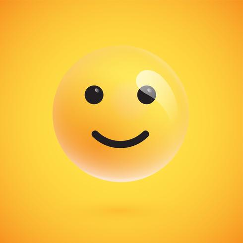 Emoticon giallo realistico davanti a uno sfondo giallo, illustrazione vettoriale