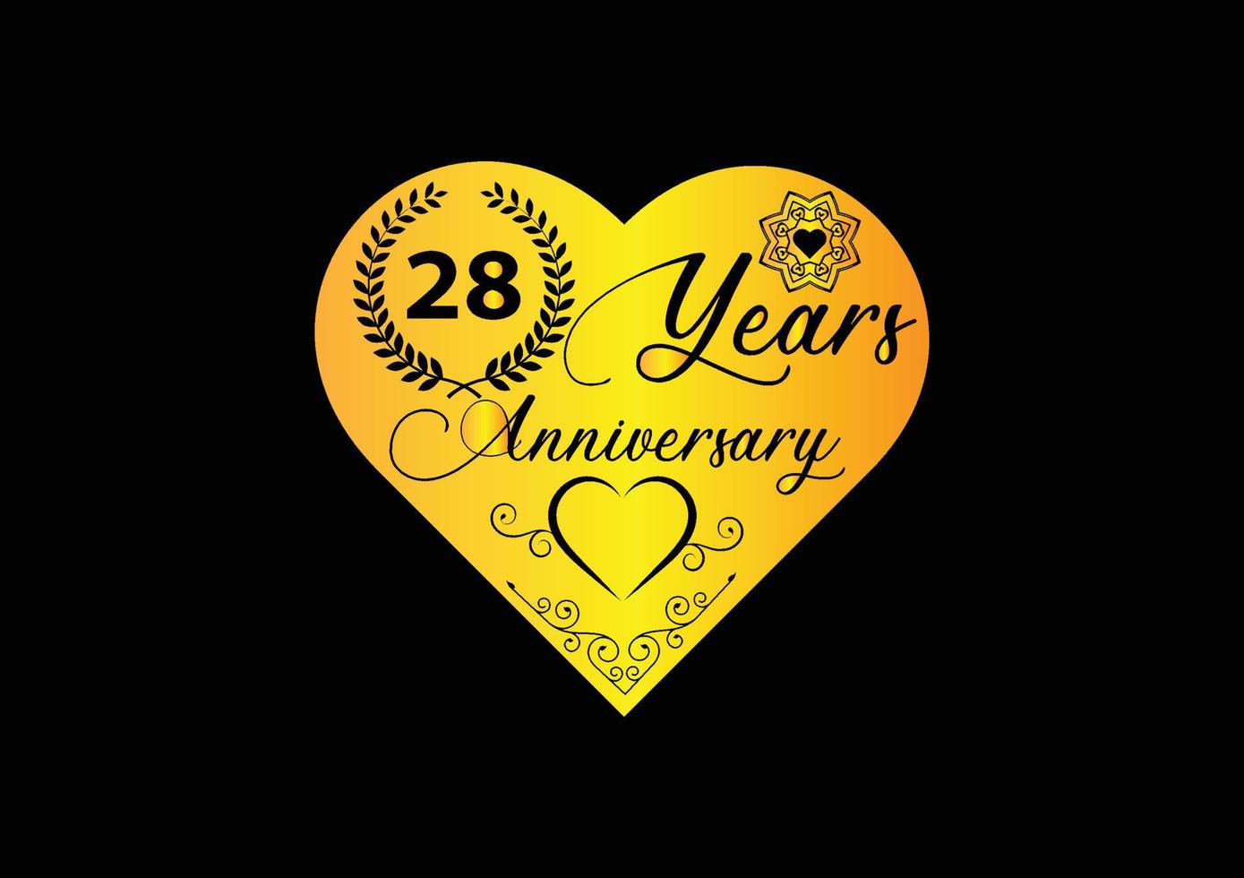 Celebrazione dell'anniversario di 28 anni con il logo dell'amore e il design dell'icona vettore