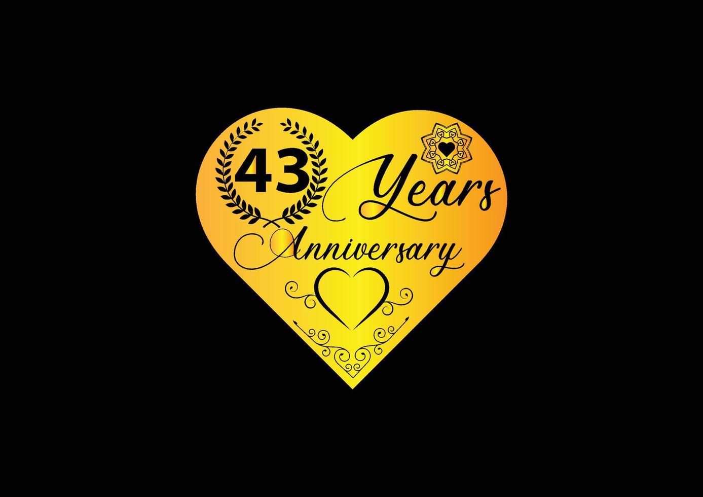 Celebrazione dell'anniversario di 43 anni con il logo dell'amore e il design dell'icona vettore