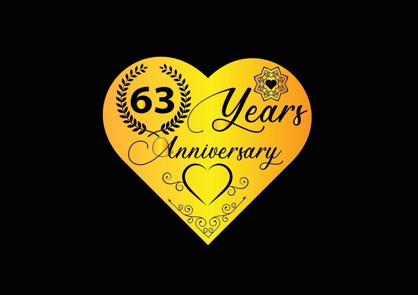 Celebrazione dell'anniversario di 63 anni con il logo dell'amore e il design dell'icona vettore