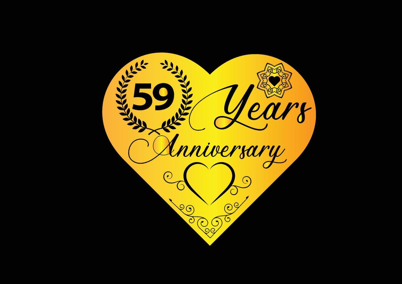 Celebrazione dell'anniversario di 59 anni con il logo dell'amore e il design dell'icona vettore