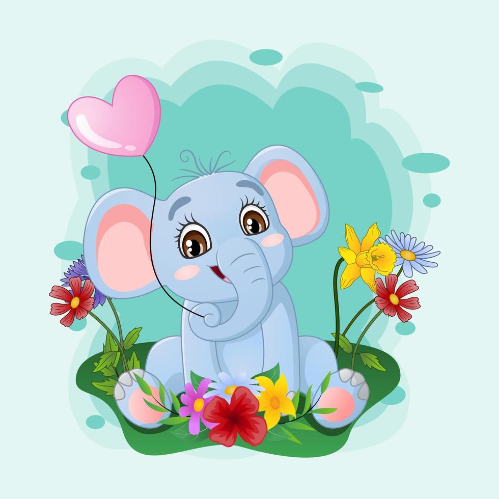simpatico elefantino seduto nell'erba vettore