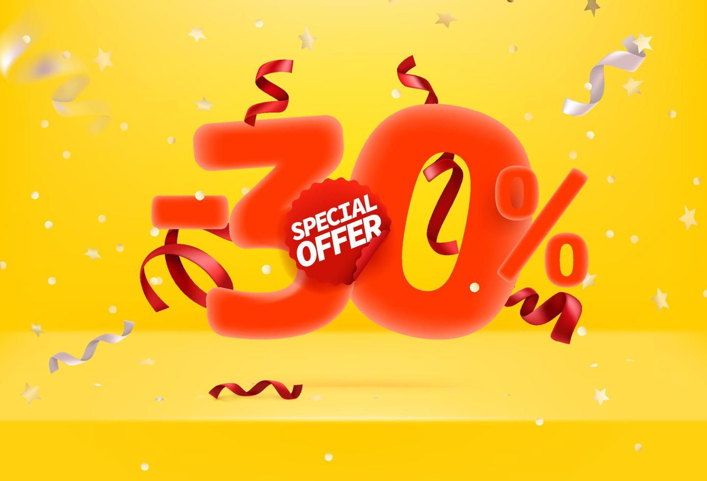 trenta percento di sconto sul banner promozionale del vettore di offerta speciale