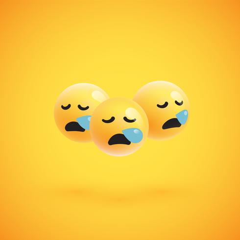 Gruppo di emoticon giallo dettagliato alto, illustrazione di vettore