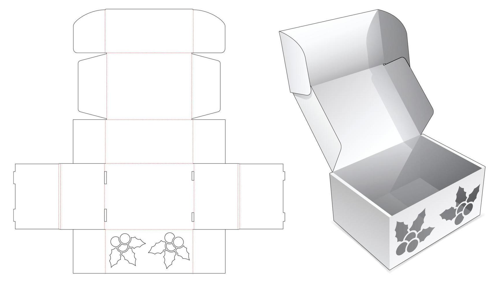 scatola a fogli mobili in cartone con modello fustellato finestra agrifoglio nascosta vettore
