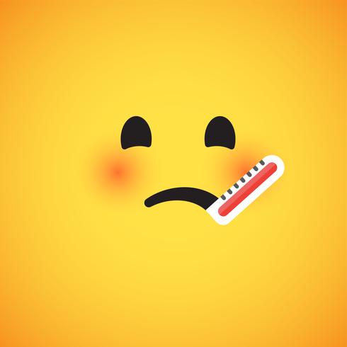 Emoticon giallo realistico davanti a uno sfondo giallo, illustrazione vettoriale