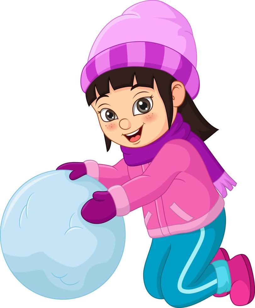 bambina carina in abiti invernali che gioca a palla di neve vettore