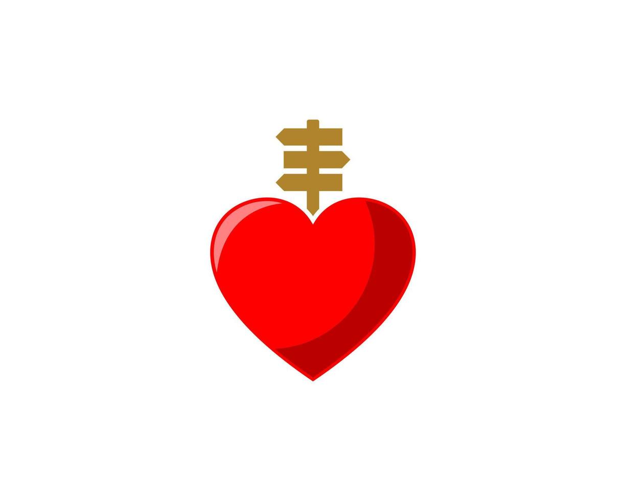 direzione della freccia in legno sul logo della forma dell'amore vettore