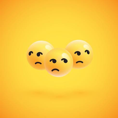 Gruppo di emoticon giallo dettagliato alto, illustrazione di vettore