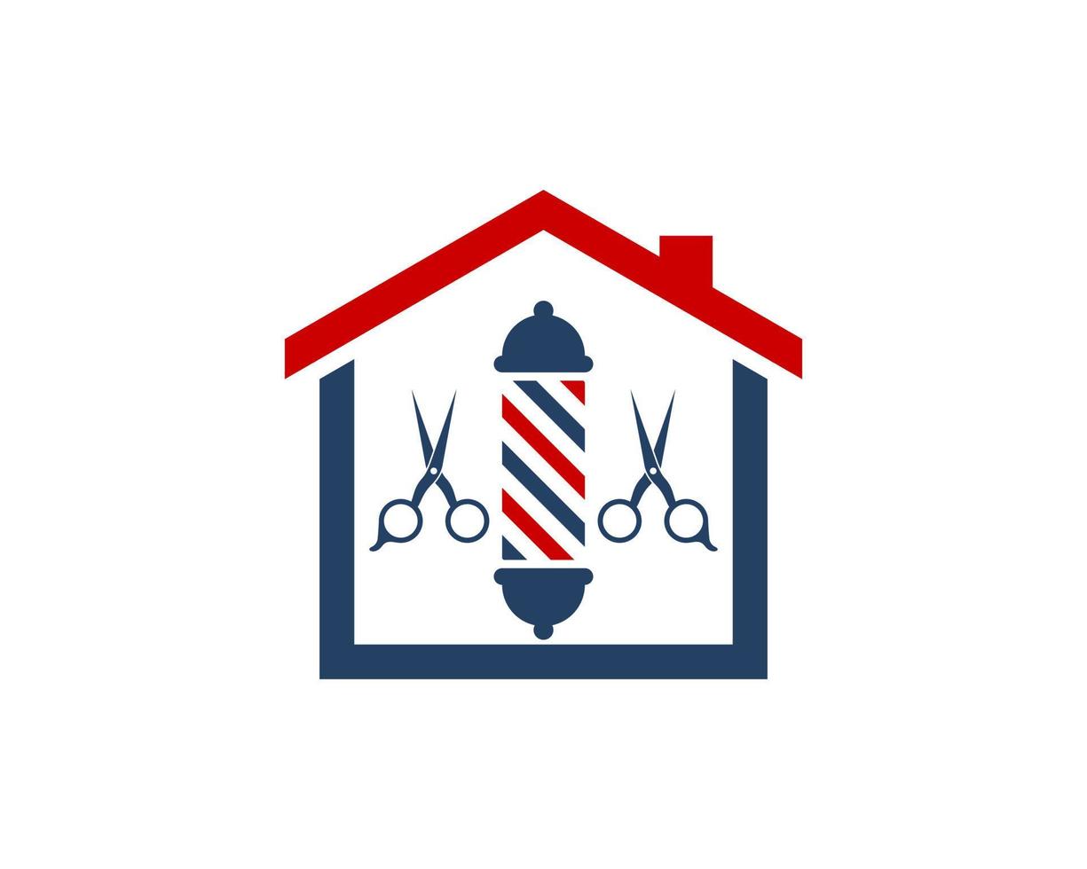 casa semplice con forbici per capelli e simbolo del barbiere vettore