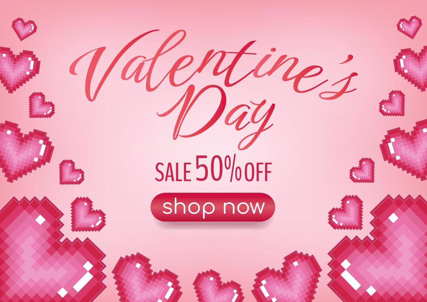 disegno dell'icona del cuore del pixel di promozione della vendita di san valentino vettore