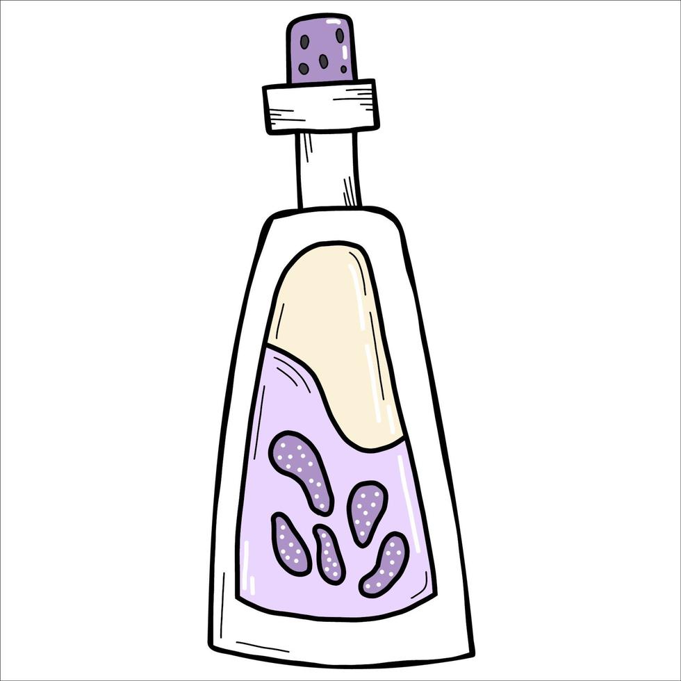 bottiglia di pozione magica. illustrazione vettoriale. disegno scarabocchio a mano vettore