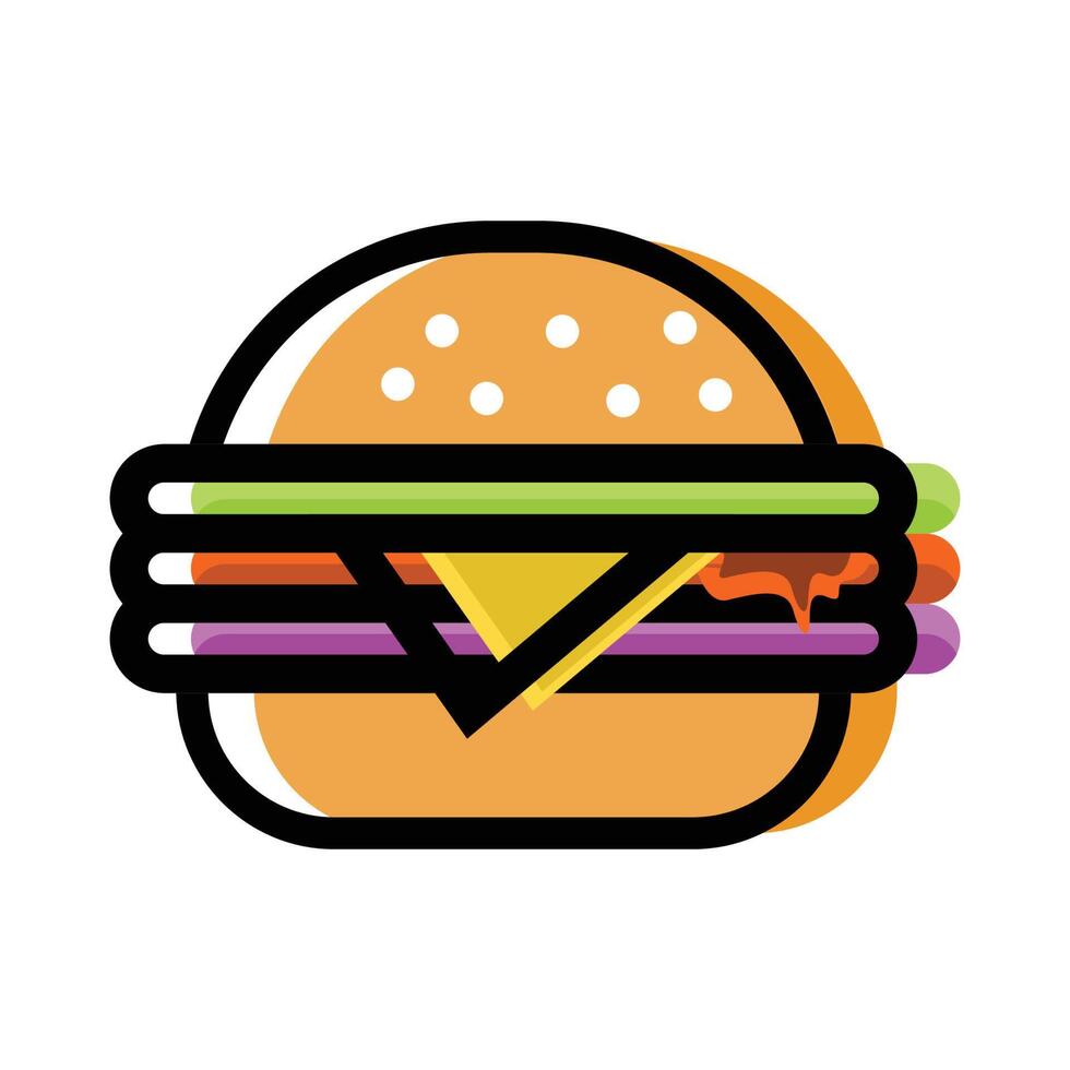 illustrazione di hamburger stilizzato o cheeseburger. pasto veloce. isolato su sfondo bianco. vettore