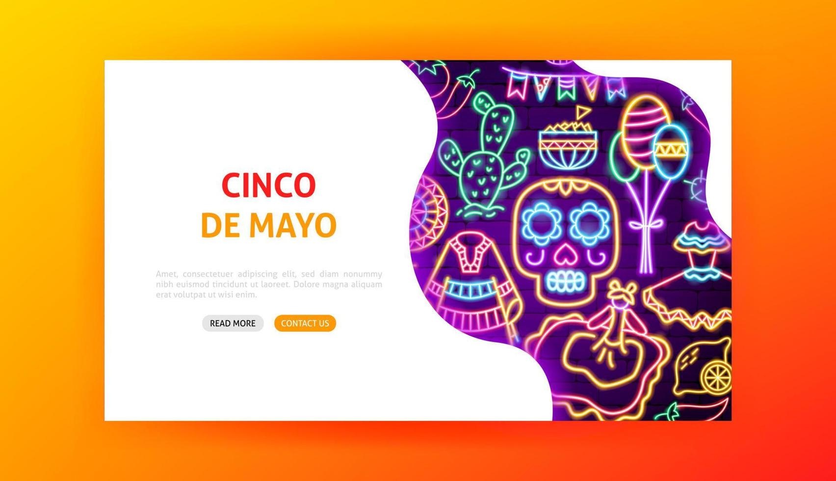 cinco de mayo neon landing page vettore