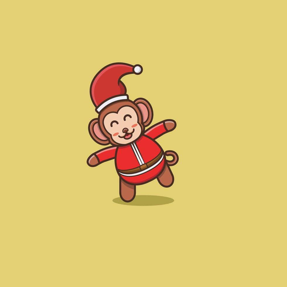 scimmia bambino carino divertente con costume da Babbo Natale. personaggio, mascotte, logo, cartone animato, icona e design carino. vettore