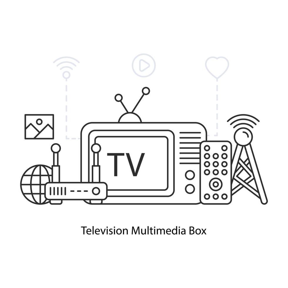 vettore di design lineare modificabile della scatola multimediale tv