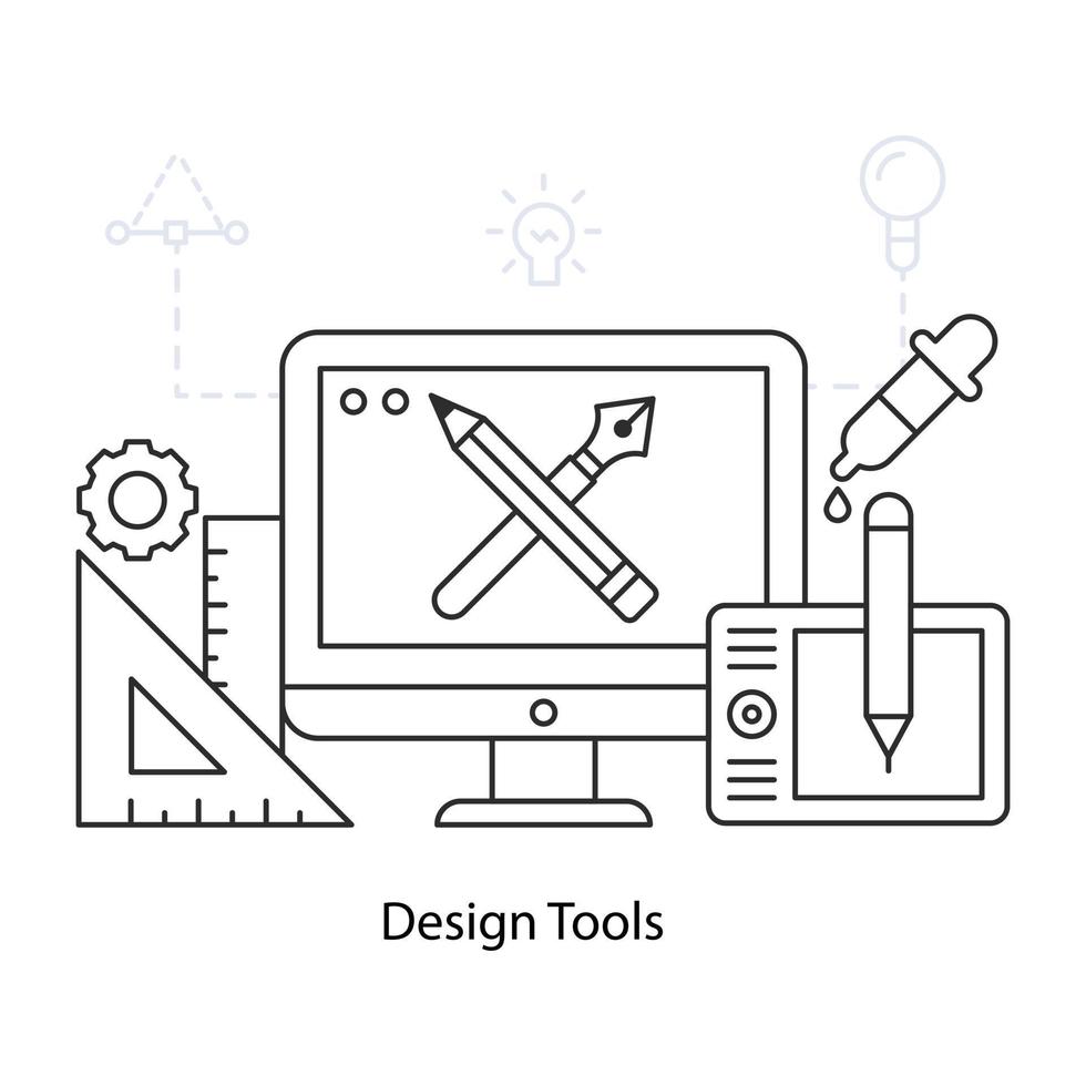 pennello artistico e matita all'interno del monitor, illustrazione degli strumenti di progettazione vettore