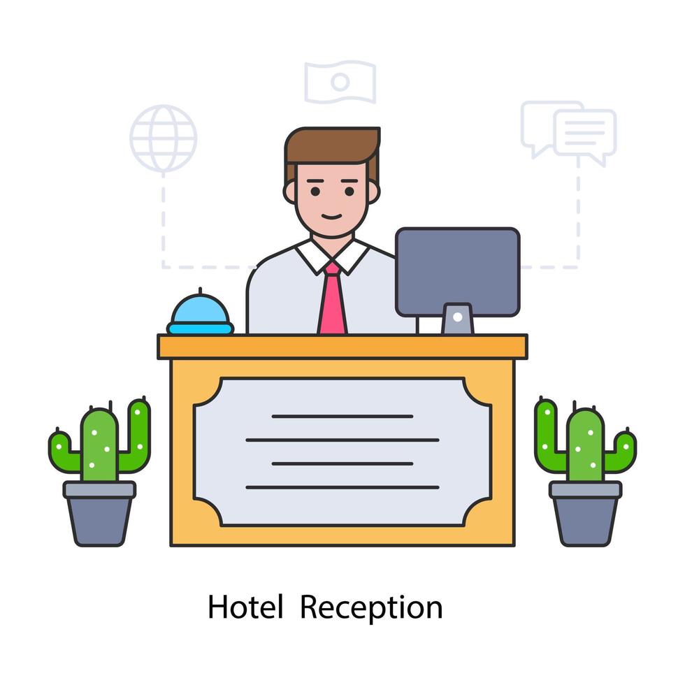 illustrazione della reception dell'hotel, vettore modificabile