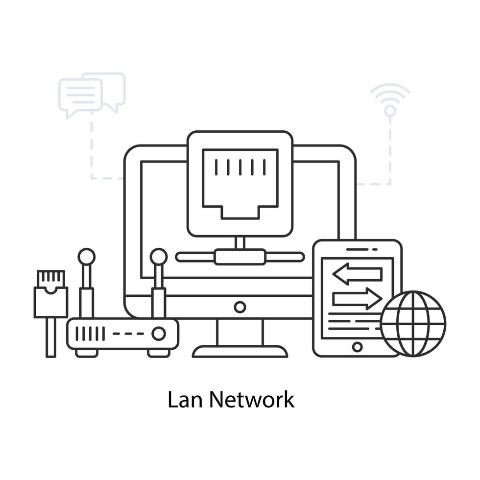 illustrazione della rete lan in un design unico vettore