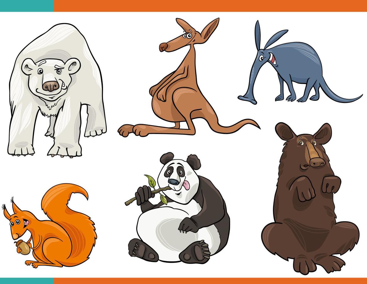 set di personaggi di animali selvatici divertenti dei cartoni animati vettore