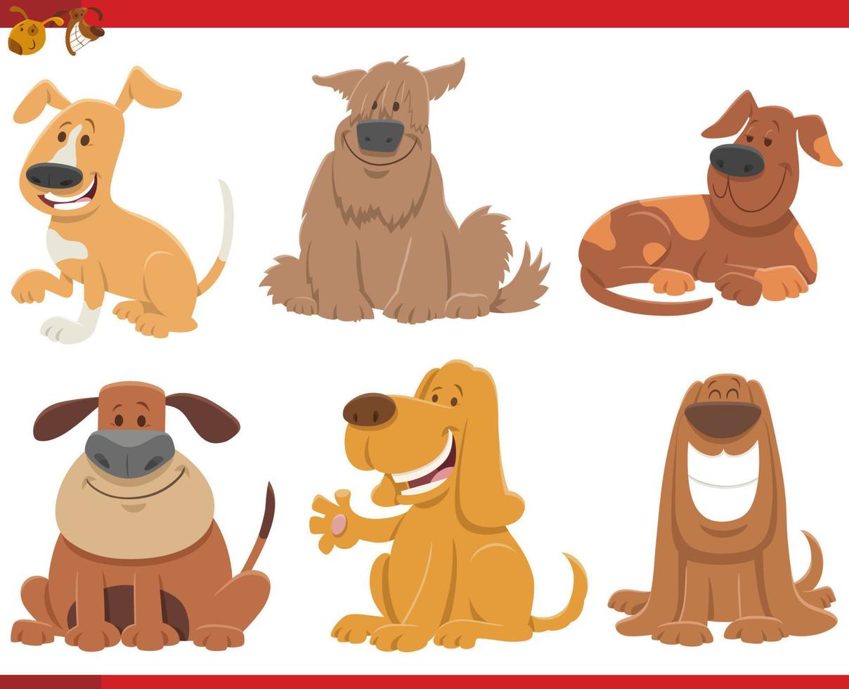 set di personaggi dei fumetti di cani e cuccioli divertenti dei cartoni animati vettore