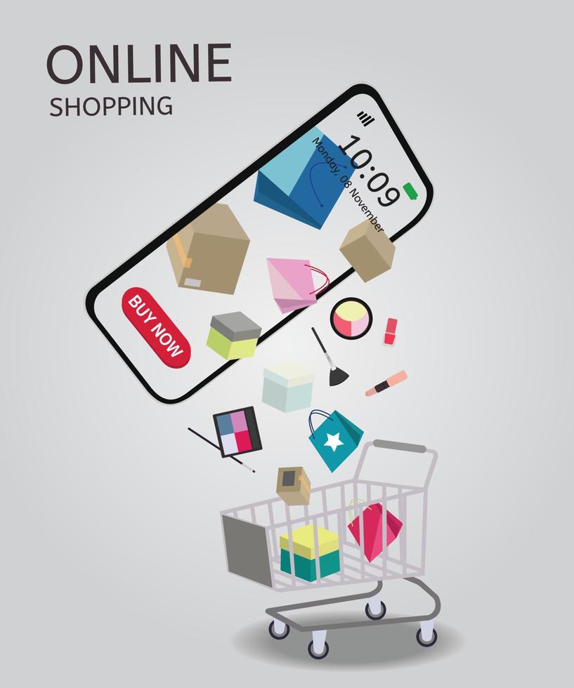 shopping online sul sito Web o sull'applicazione mobile concetto di marketing vettoriale e marketing digitale.