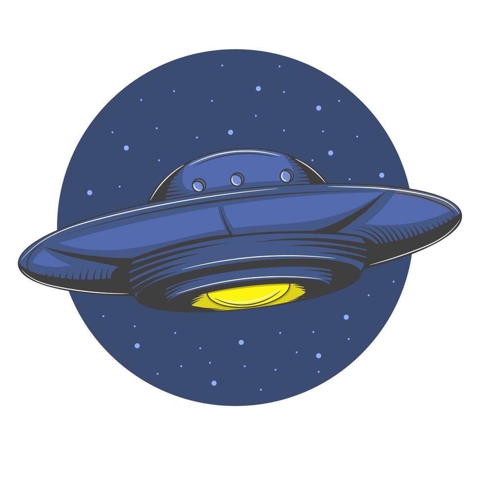 illustrazione vettoriale di un ufo che guida un alieno di notte