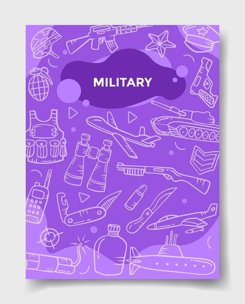 concetto di industria militare con stile doodle per modello di banner, volantini, libri e copertine di riviste vettore