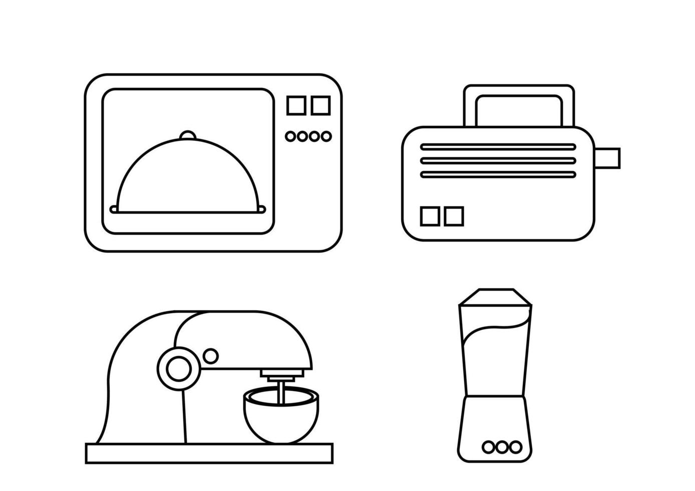 collezione di illustrazioni di contorno elettronica da cucina vettore