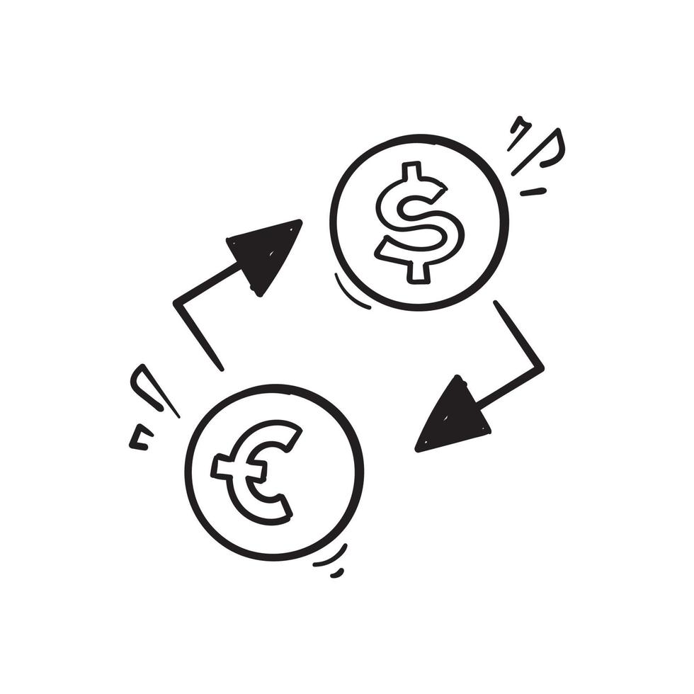 icona dell'illustrazione di cambio dollaro ed euro scarabocchio disegnato a mano vettore
