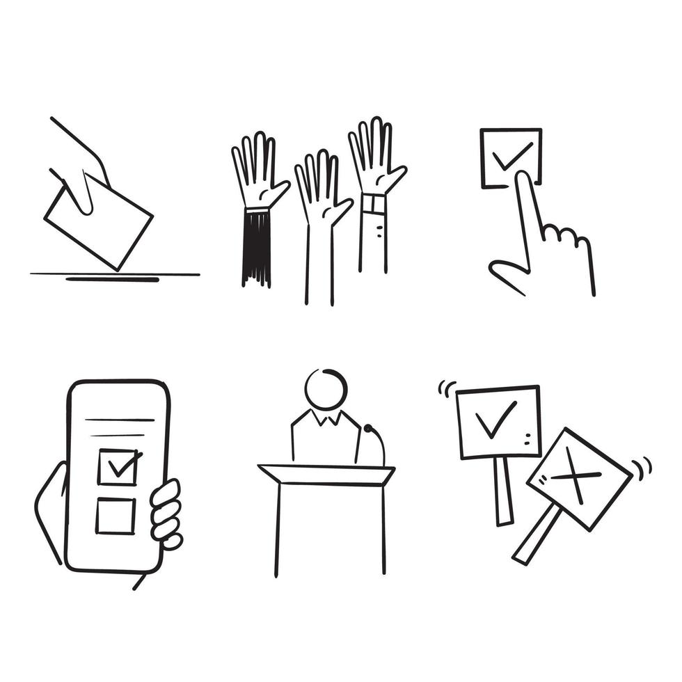scarabocchio disegnato a mano semplice set di icone di linea vettoriale relative al voto illustrazione vettoriale