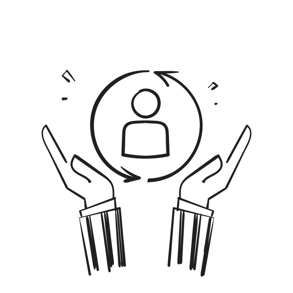 icona del cliente cura scarabocchio disegnata a mano, illustrazione del servizio totale inclusivo vettore
