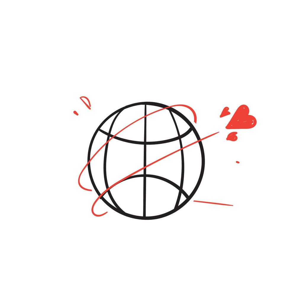 scarabocchio disegnato a mano amore che vola intorno all'icona dell'illustrazione del globo isolata vettore