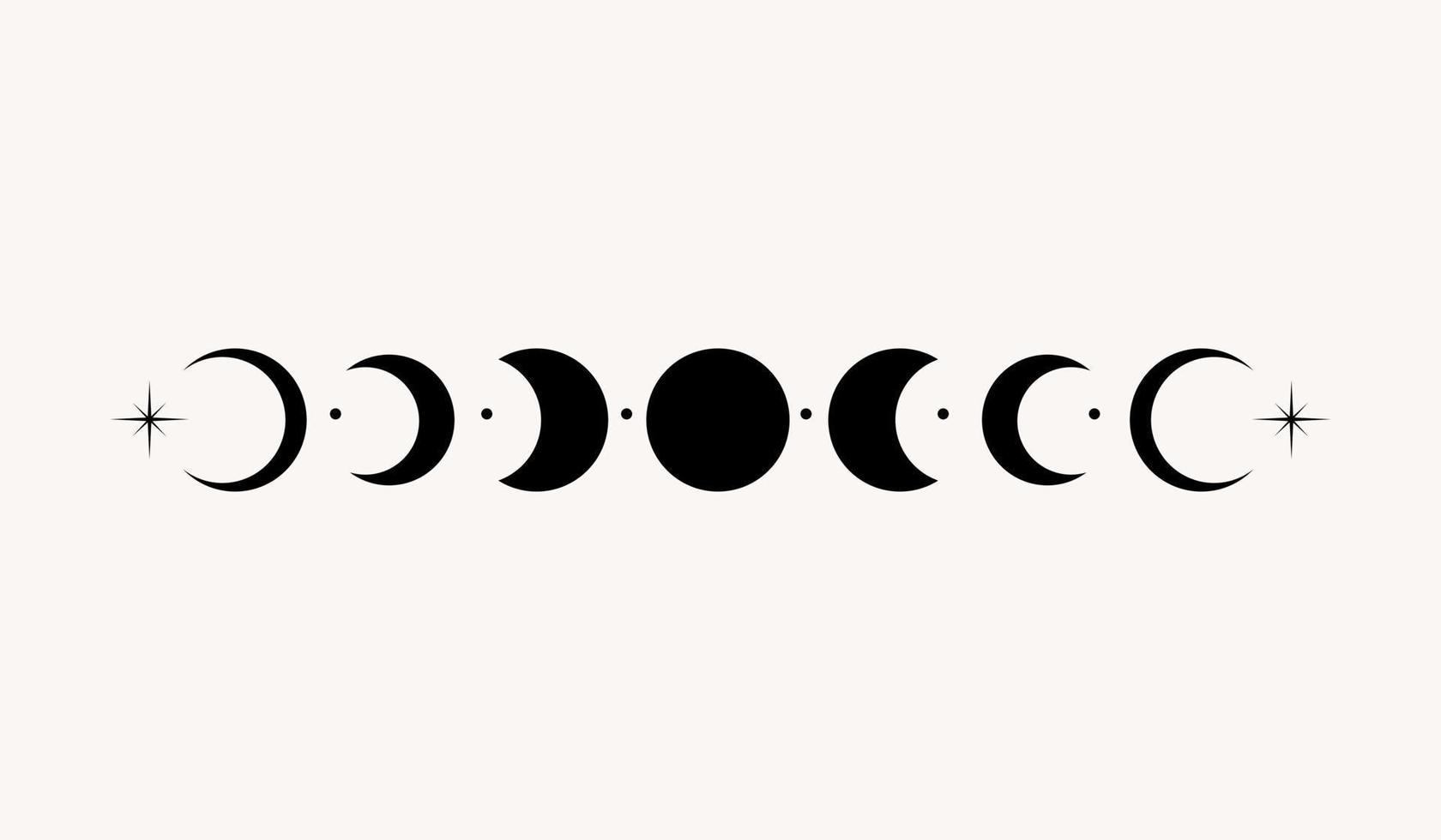 line art mistico esoterico eclissi nera falce di luna e stelle divisore vettore