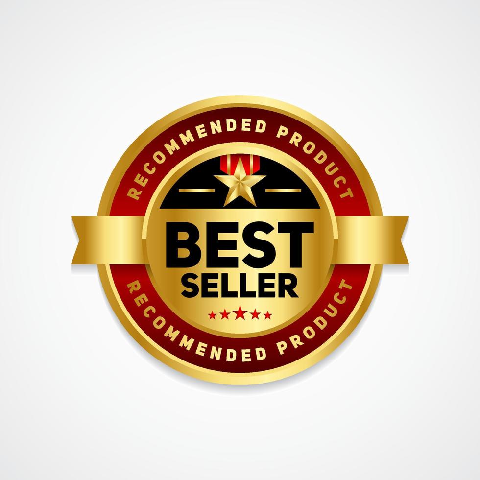 emblema del vettore del sigillo del prodotto consigliato best seller con combinazione di colori oro