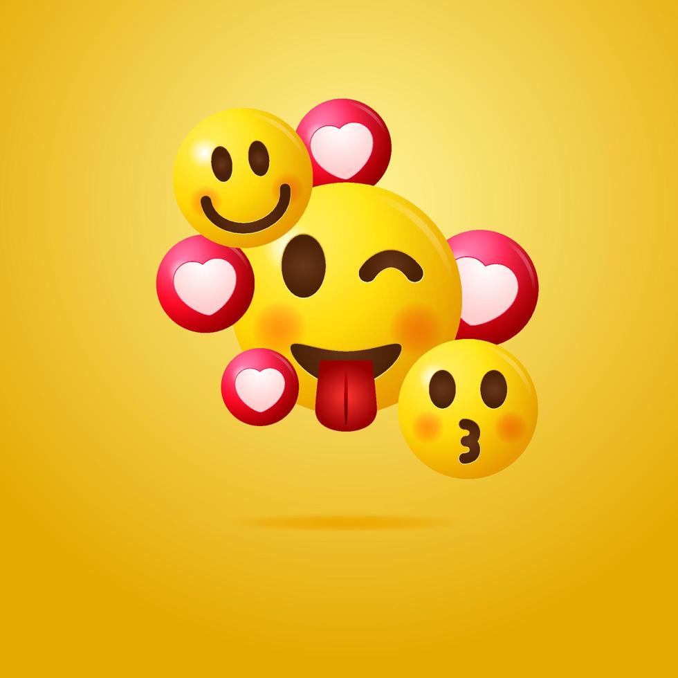 amore e felice illustrazione vettoriale di emoticon, gruppo di disegno del modello di emoji