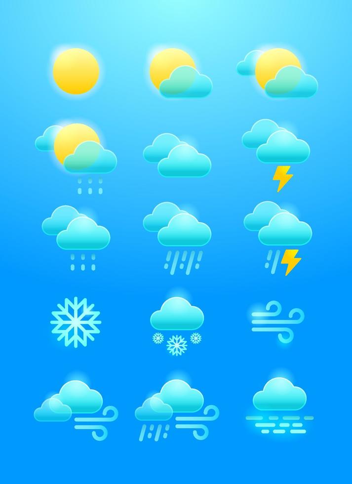 set di icone meteo del vettore di luce diurna con illustrazione di sole e nuvole