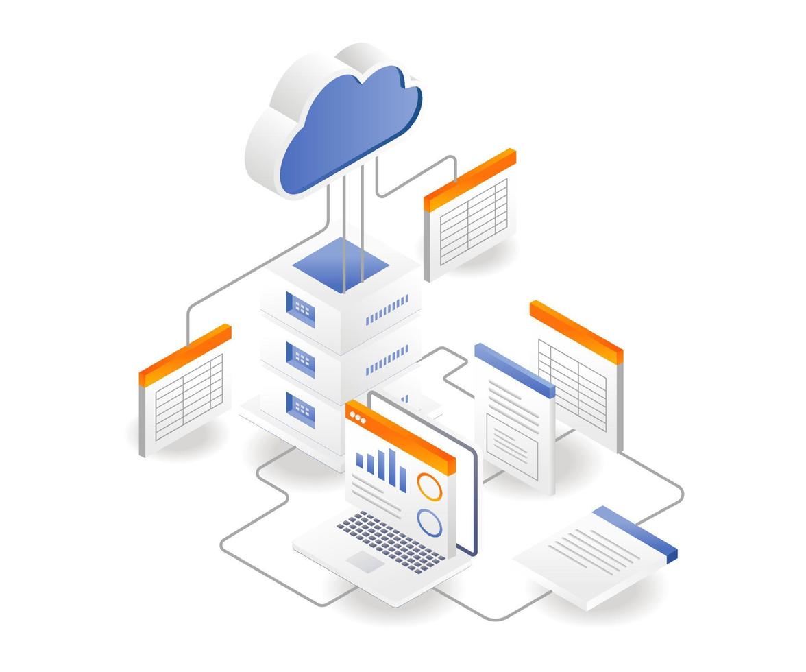 rete di database dei documenti del processo di analisi del server cloud vettore