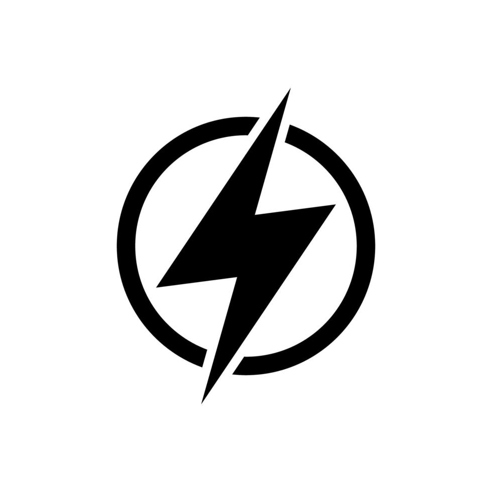 fulmine, elemento di design del logo di vettore di energia elettrica. concetto di simbolo di energia elettrica e tuono. segno di fulmine nel cerchio. modello di emblema vettoriale flash. logotipo di potenza ad alta velocità