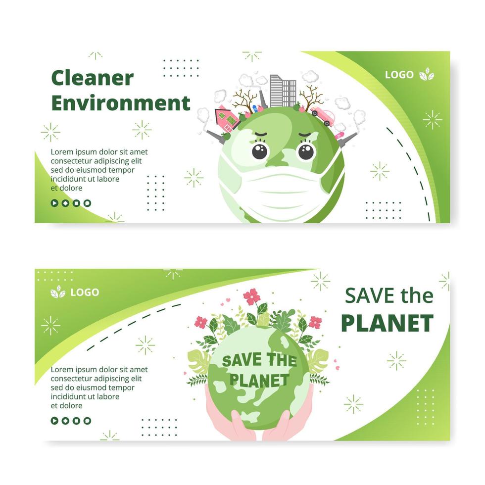 salva il pianeta terra modello di banner design piatto ambiente con eco friendly illustrazione modificabile sfondo quadrato per social media o biglietto di auguri vettore