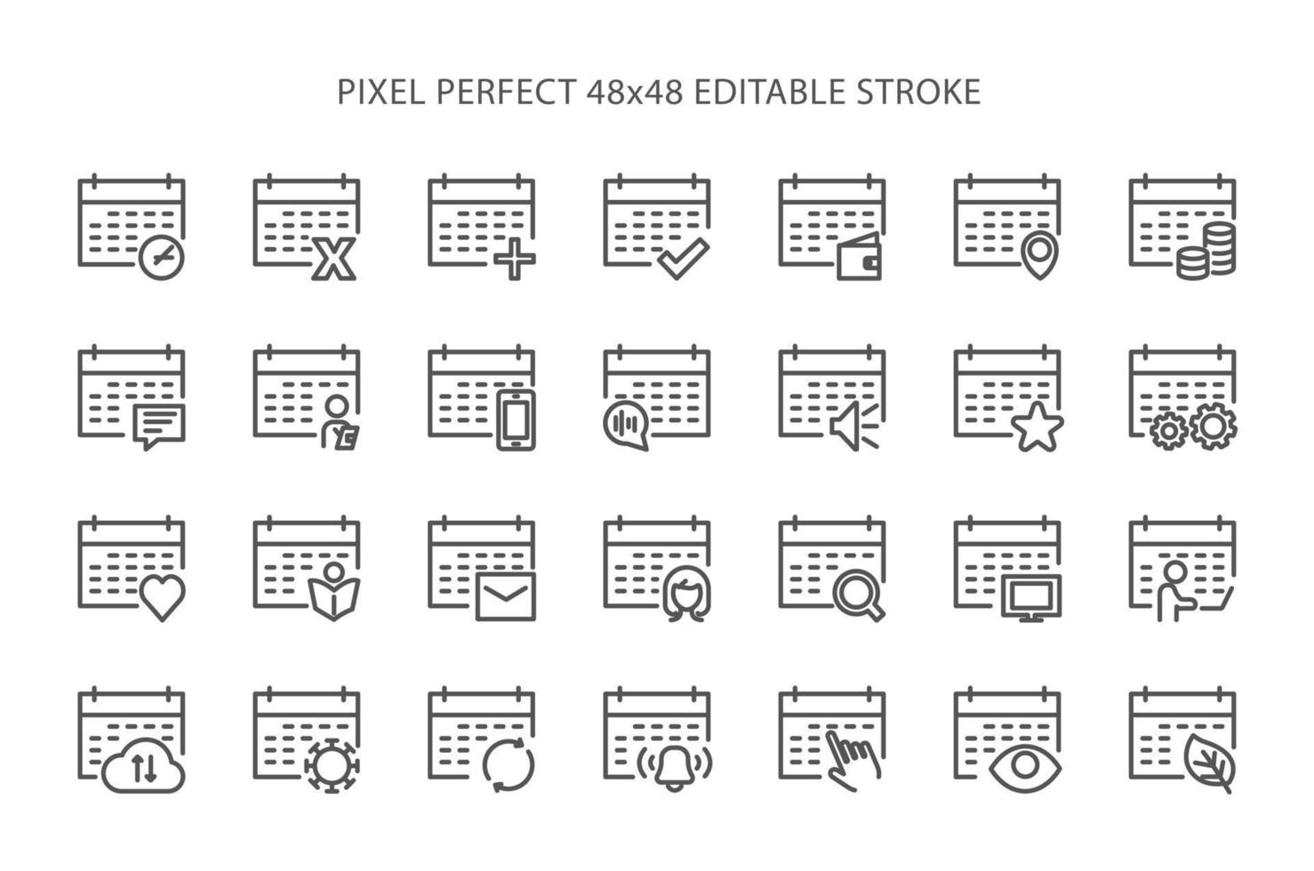 semplice set di icone della linea vettoriale relative al calendario.