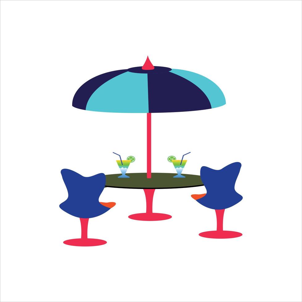 immagine vettoriale di sedie a sdraio tavolo e ombrellone