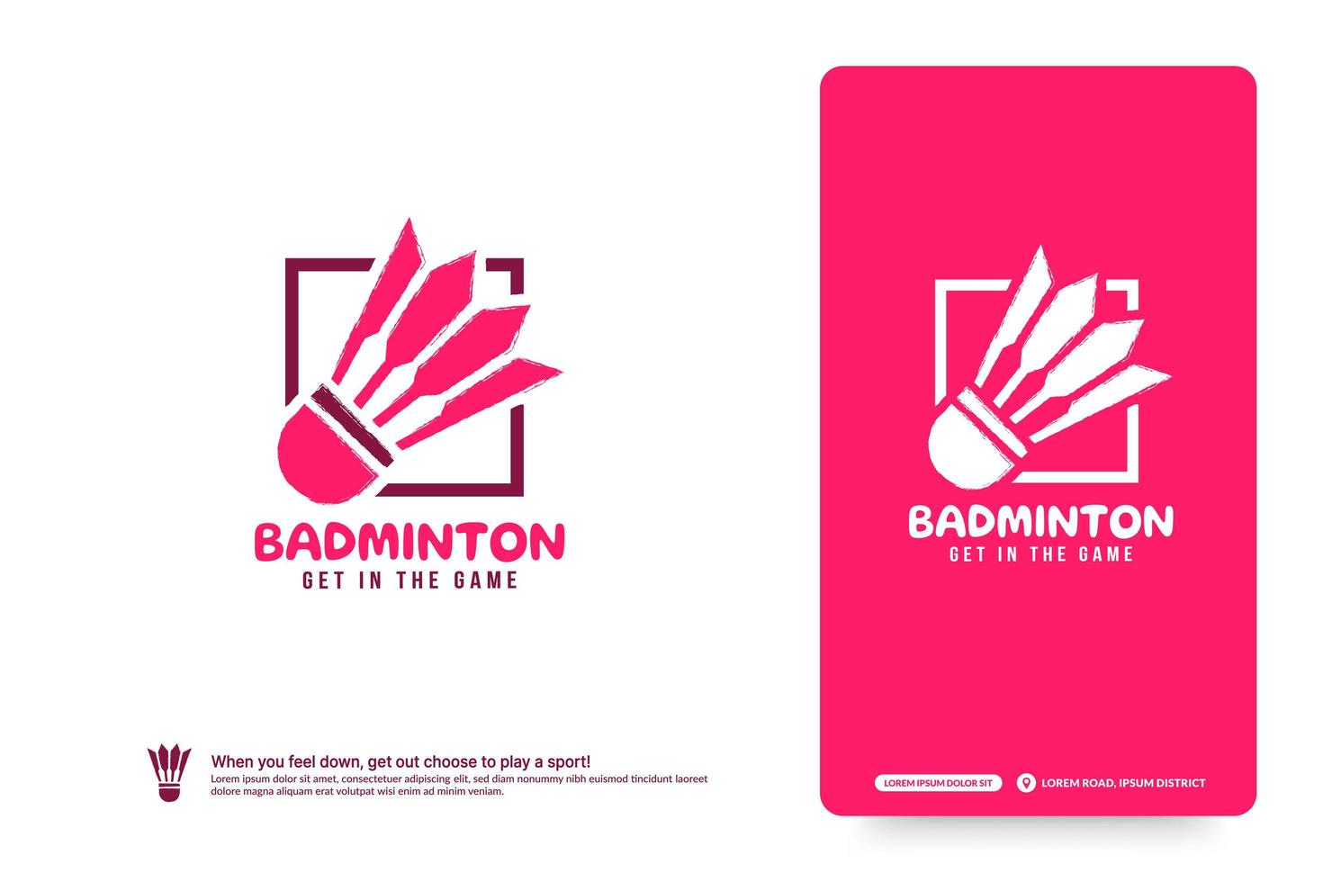 modello di progettazione del logo del club di badminton, concetto di logo dei tornei di badminton. identità della squadra di badminton isolata su sfondo bianco, illustrazioni vettoriali di disegno astratto di simbolo di sport