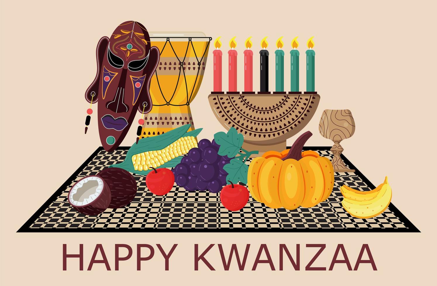 felice vettore di invito kwanzaa per web, carta, social media. happy kwanza festeggiato dal 26 dicembre al 1 gennaio. sette candele accese.