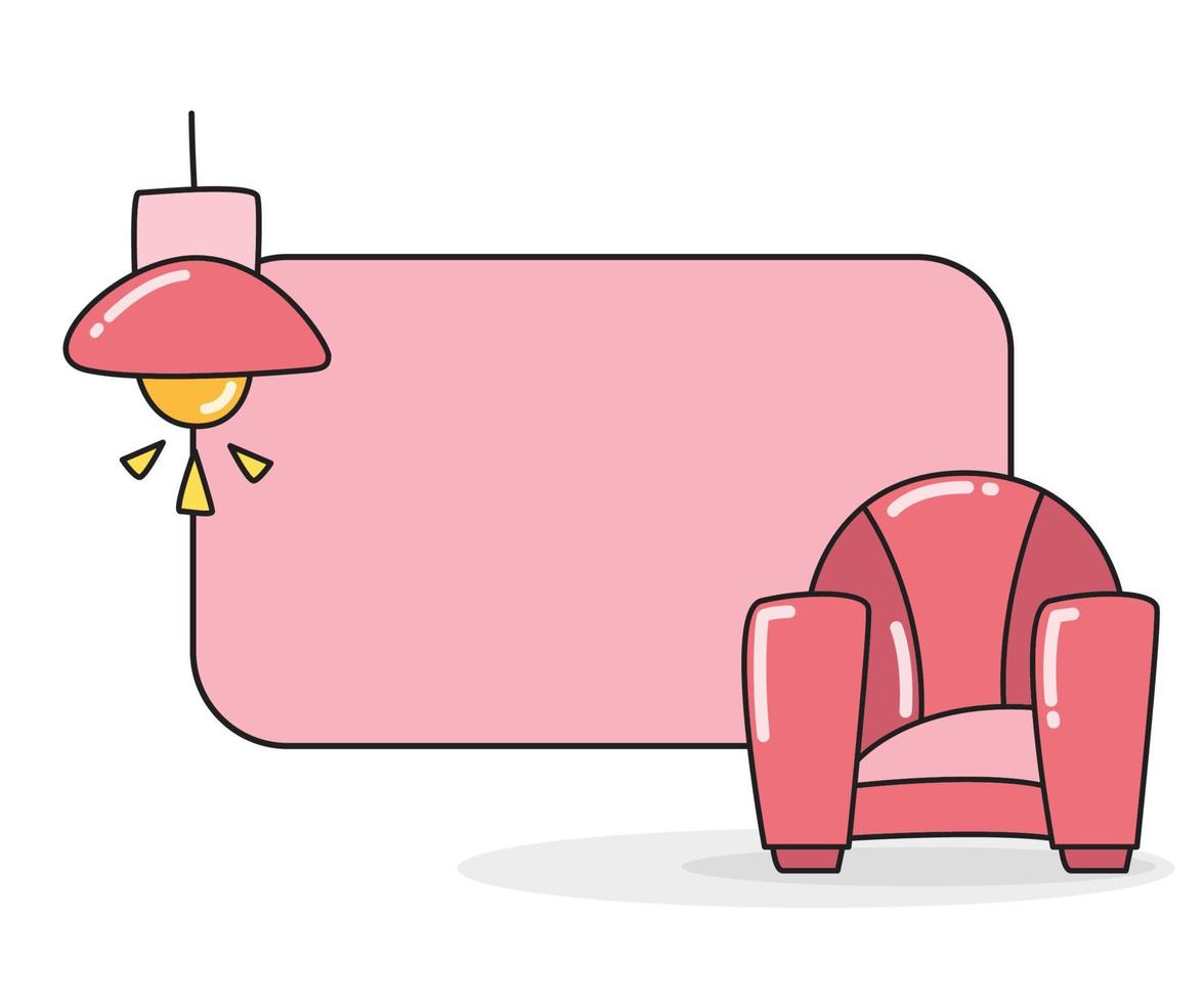 lavagna per appunti vuota con divano e illustrazione vettoriale di luce