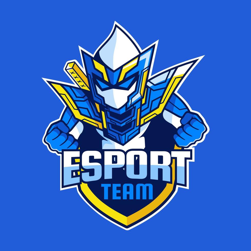design del logo della squadra del gioco e-sport del cavaliere del guerriero ninja vettore