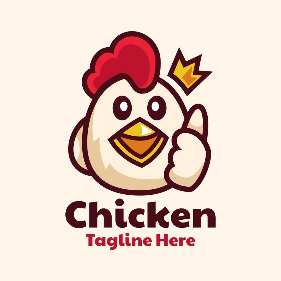 simpatico cartone animato pollo pollice in alto logo design vettore